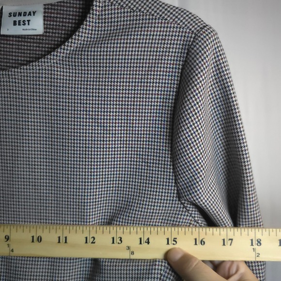 Aritzia Sunday Best Tartine Pleated Dress Gray Houndstooth Fit&Flare Long Sleeve - Picture 6 of 10